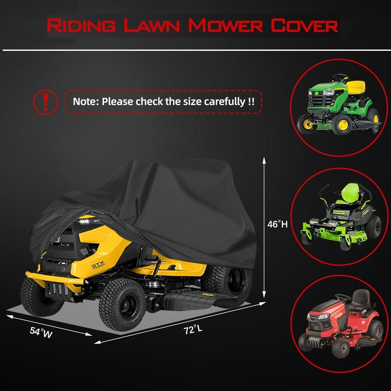 OWEEIO Lawn Mower Cover, Heavy Duty 600D Oxford, Waterproof Outdoor, Weather Resistant, Rip-Proof, Anti-UV, Raing-proof, Sun Block, Heatresistant with 1 Windproof Strap, 1 Storage Bag (Riding) - Image 1